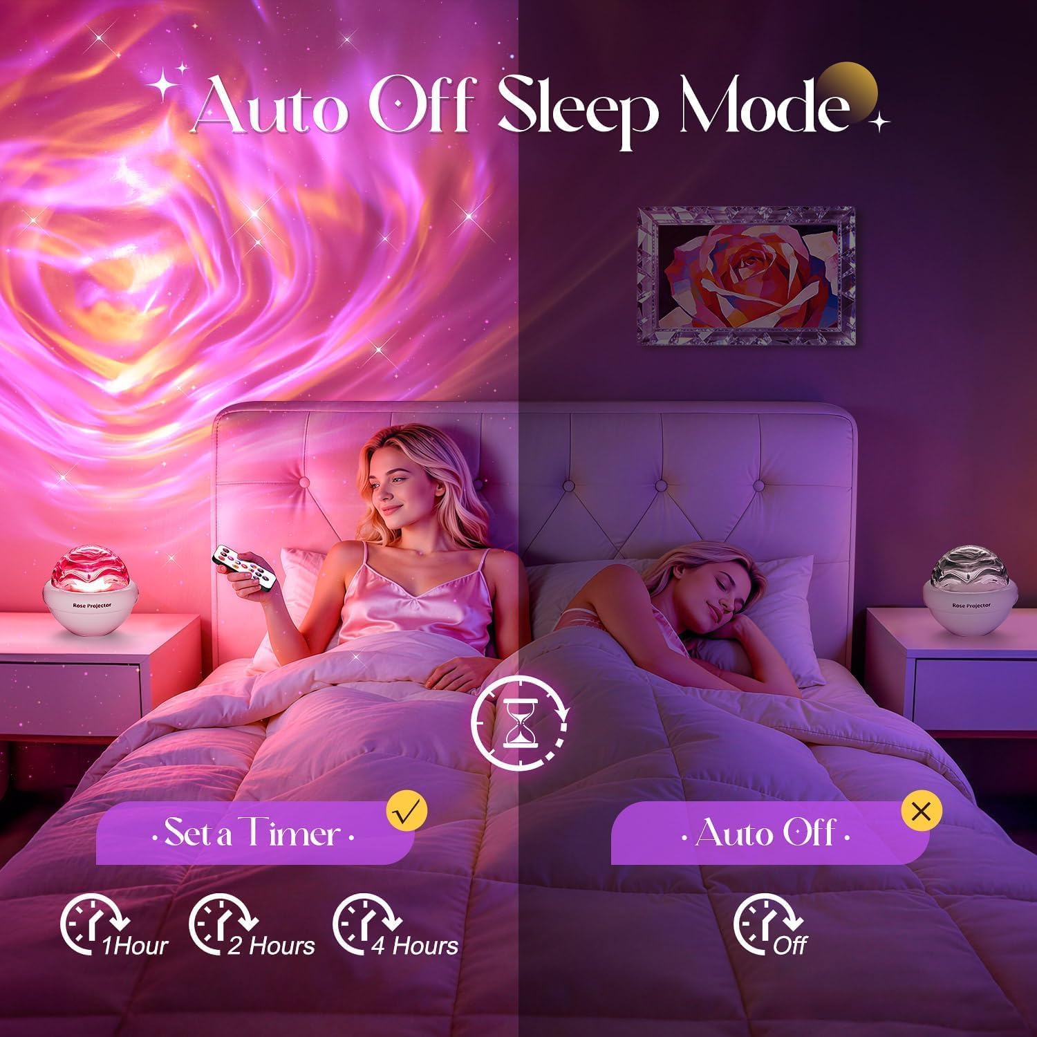 Thumbnail 2 de PIKOY Rose Sunset Lampe: Polarlicht-Projektor mit Rosenmuster für Teens – 15 Farben, Timer und dimmbare indirekte Beleuchtung