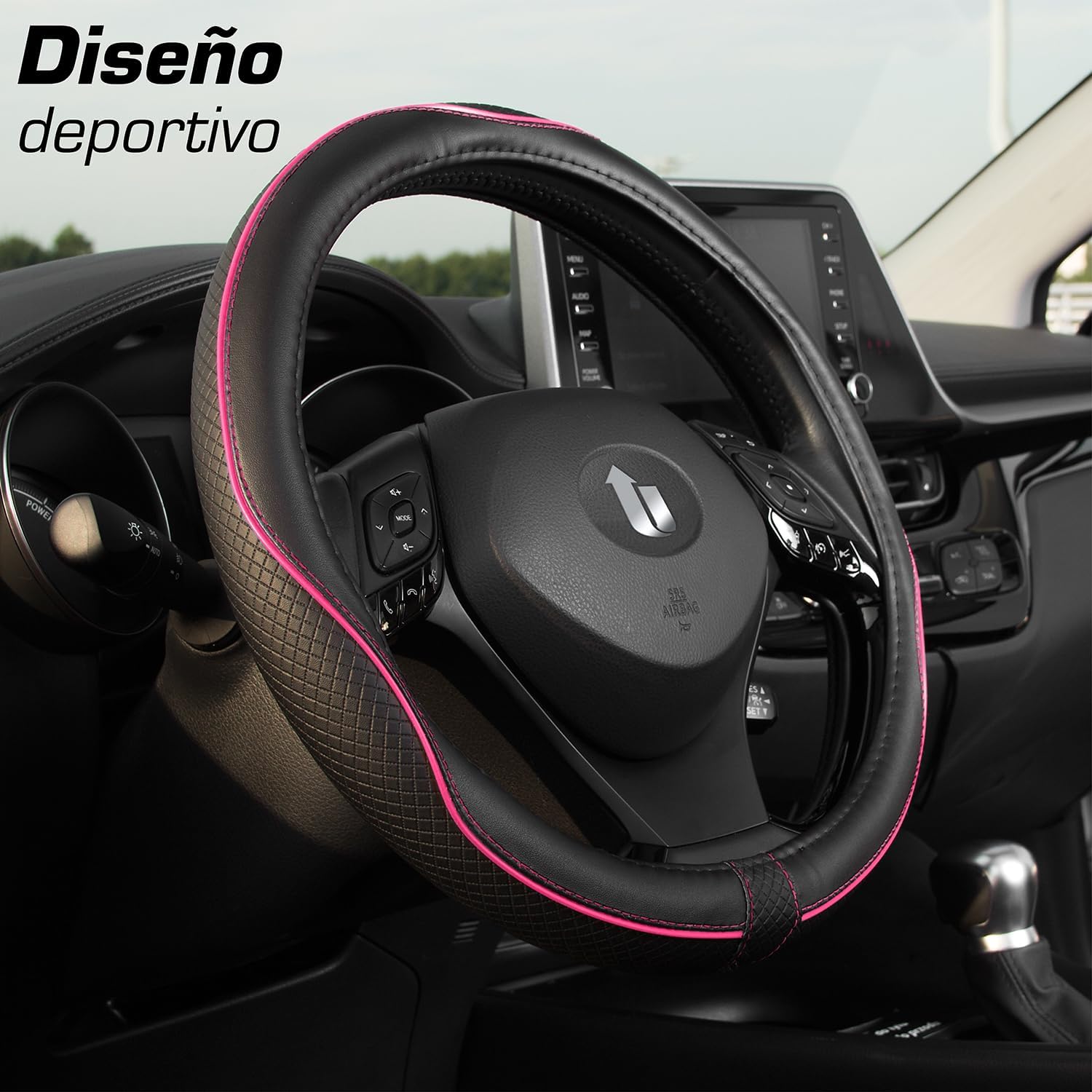 Detalle 2 de Upgrade4cars Funda Volante Rosa Negro 37-38 cm