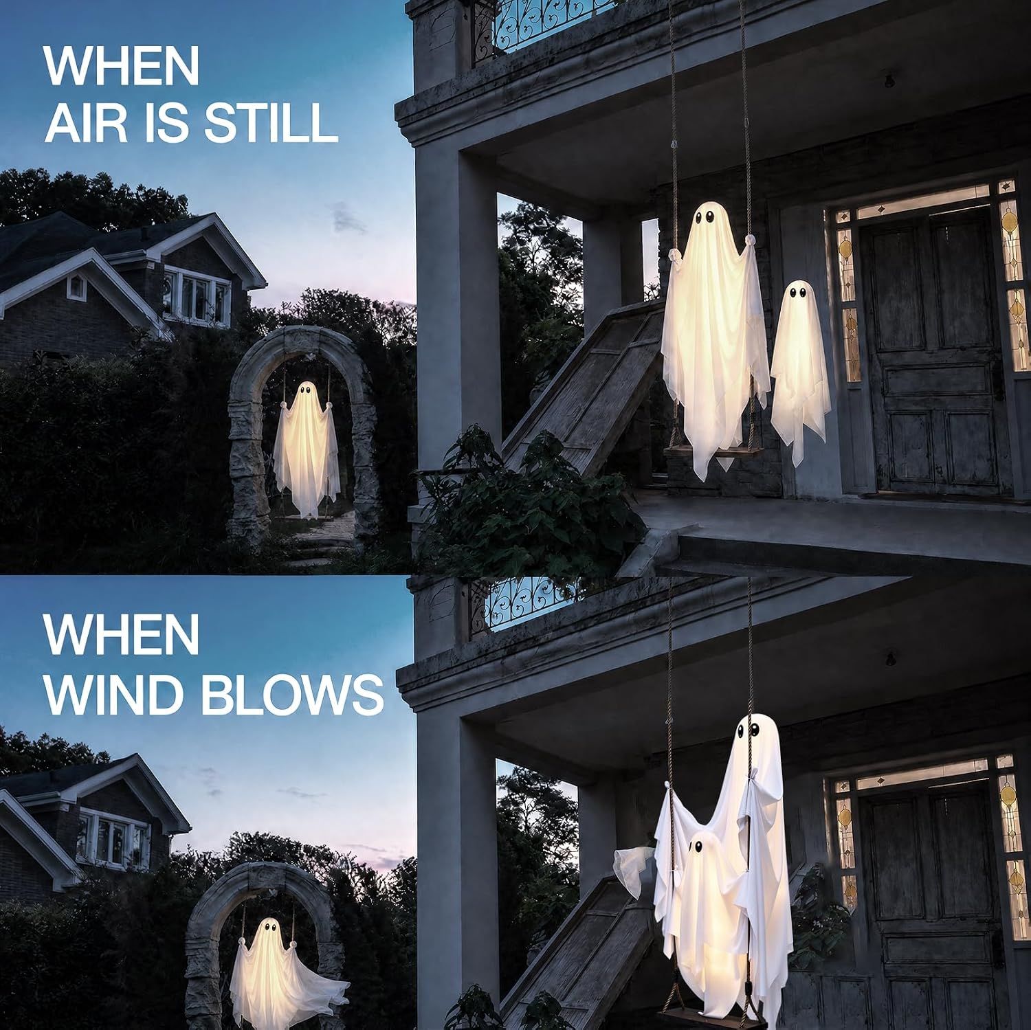 Detalle de Fopxuni Fopxuni-HAL-LSWG-001 5FT Swinging Ghost Decor with Warm White Lights
