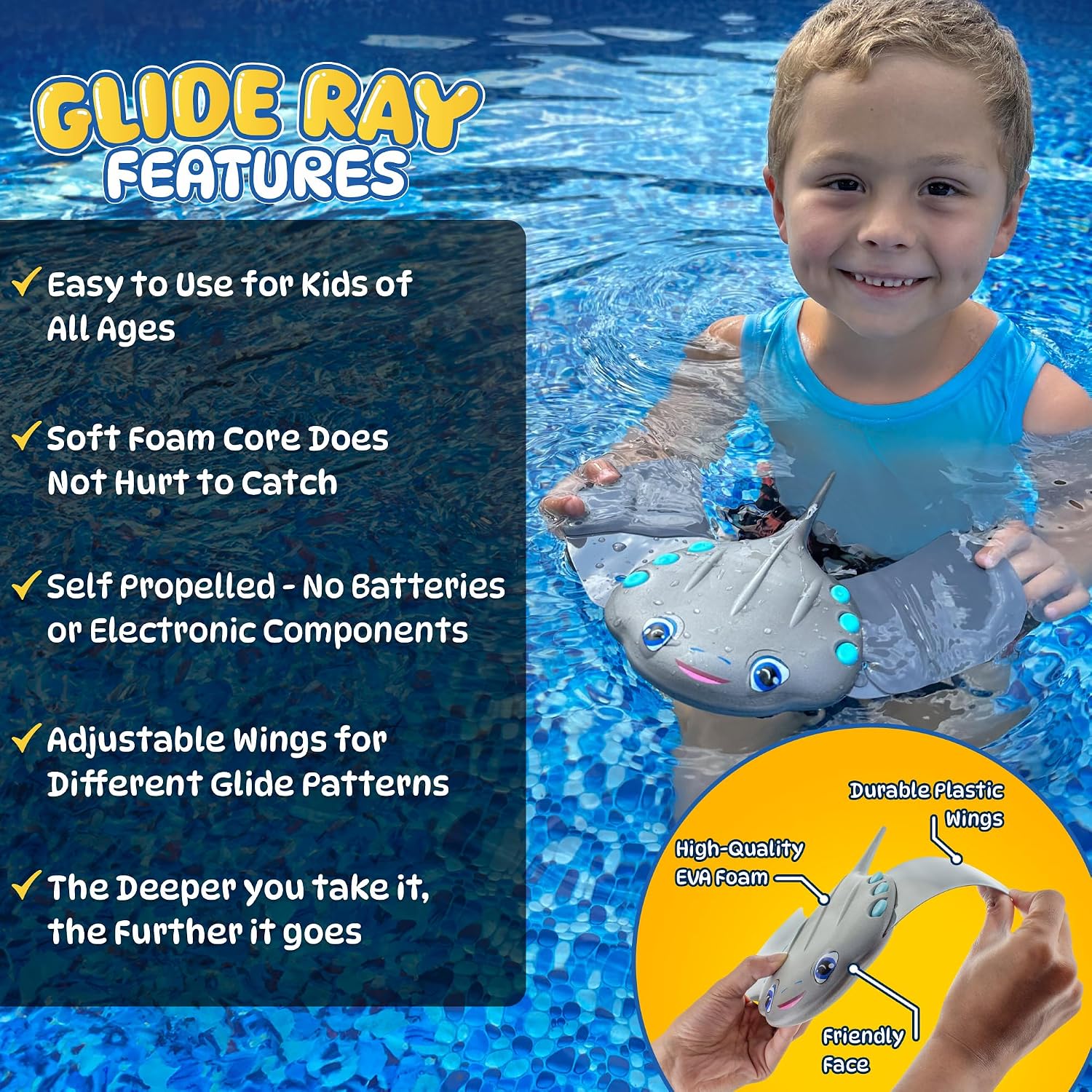Detalle de Stingray Pool Torpedo Swim Toy by Refresh Sports