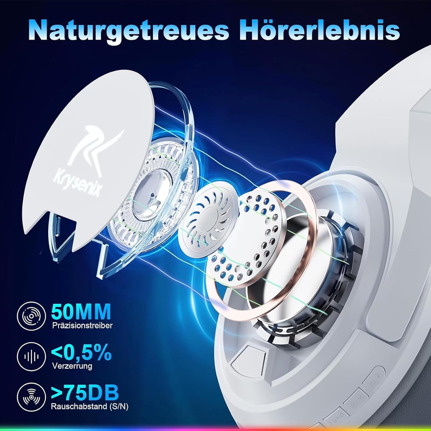 Thumbnail 2 de Krysenix PG4 Wireless Gaming Headset: 2.4GHz low-latency, 7.1 surround for PS5/PS4/PC