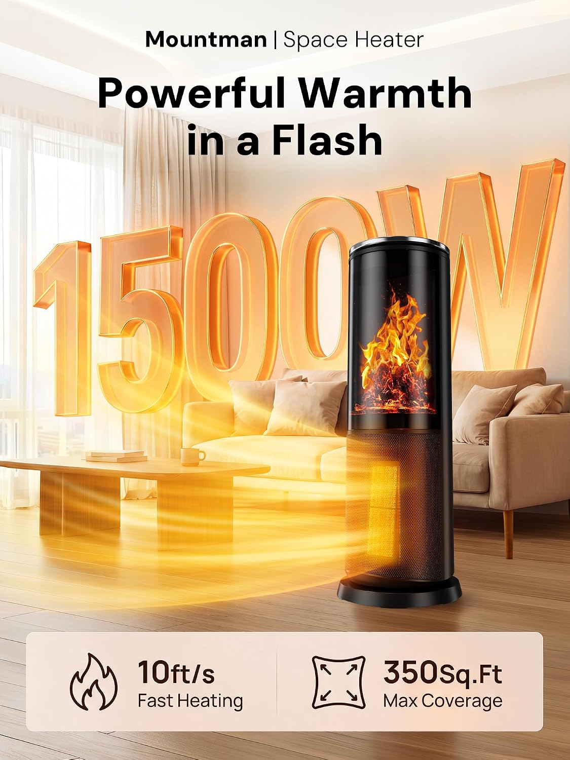 Detalle 2 de Mountman BL20-R17 Tower Space Heater, 1500W, 120° Oscillation