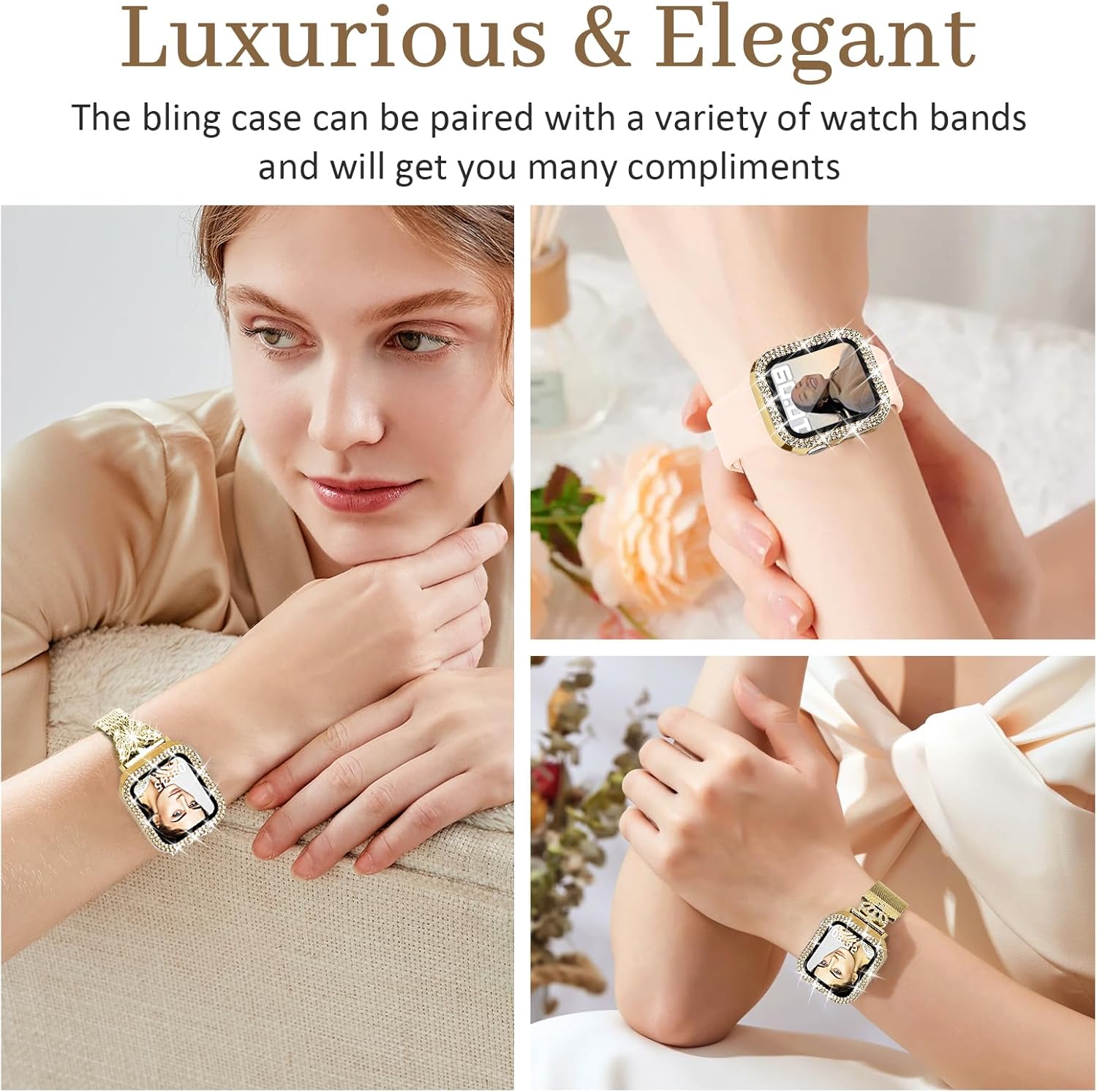 Thumbnail 3 de Newlibery Bling Watch Case with HD Screen Protector for Apple Watch 40mm (Gold)