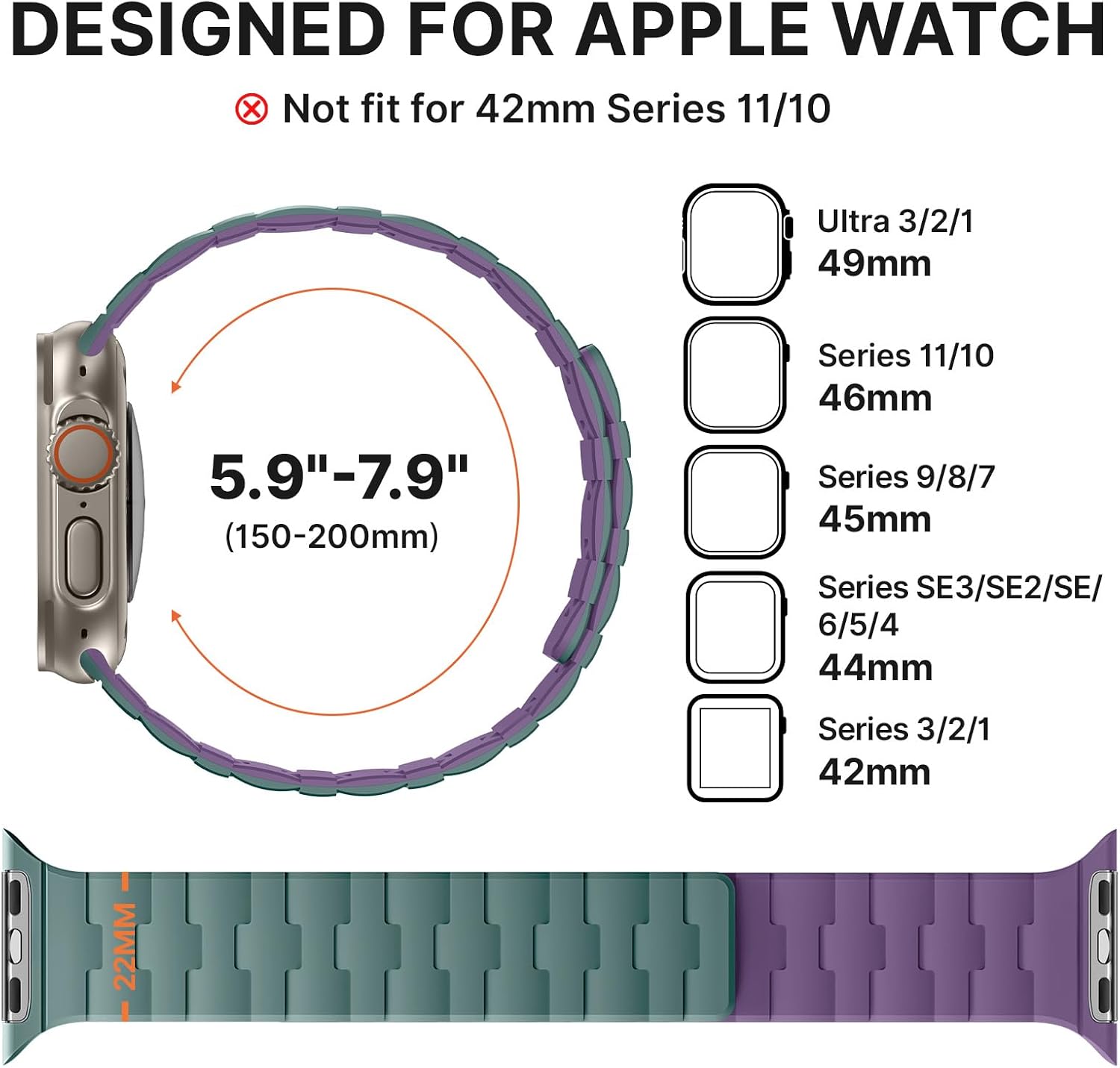 Detalle 2 de Bandletic Dual-Sided Reversible Magnetic Strap for Apple Watch: Soft Silicone, 4 Styles in 1