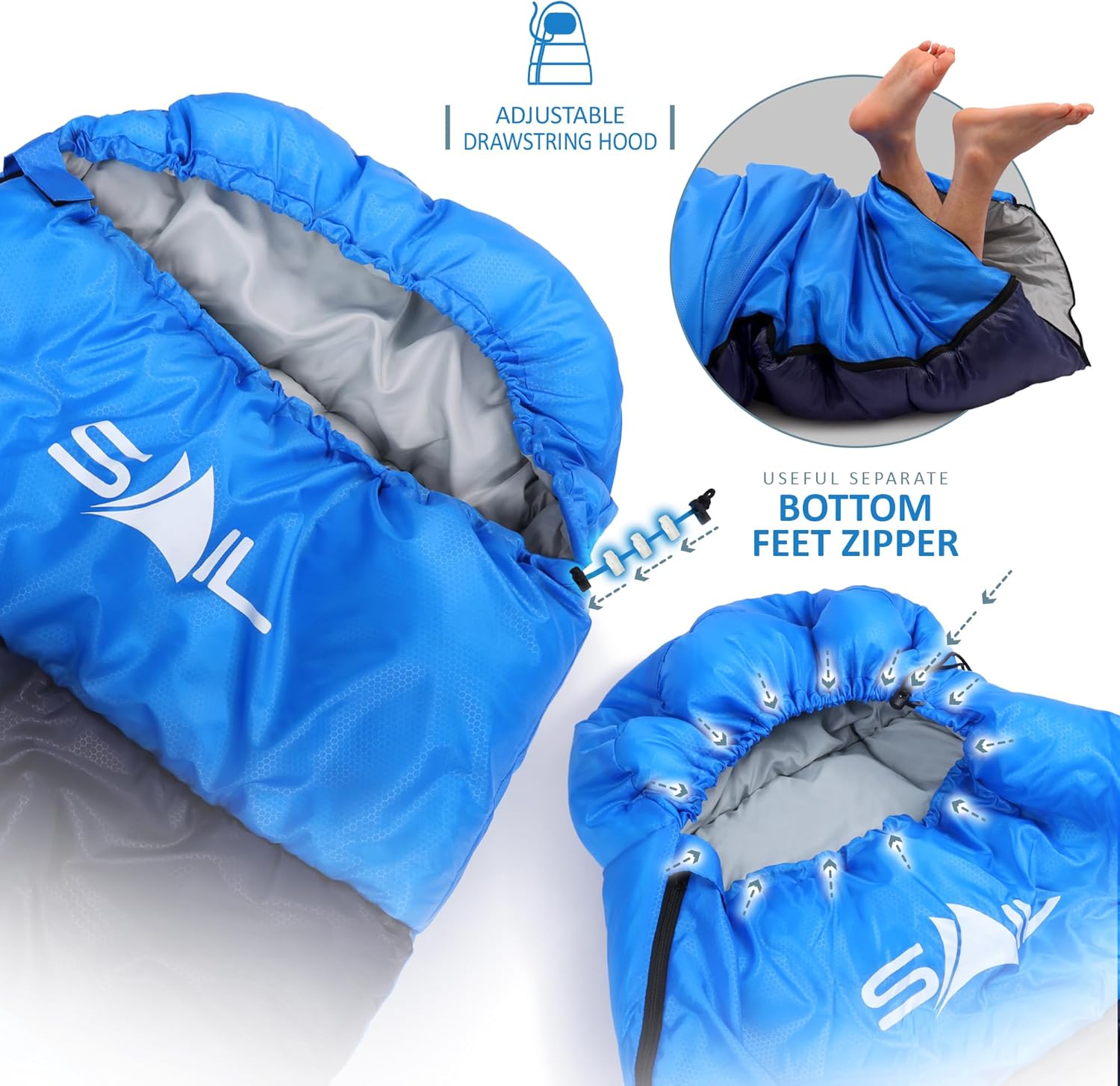 Detalle de SAIL XL Sleeping Bag: Extra Wide, Big & Tall 4-Season Comfort for Outdoor Adventurers
