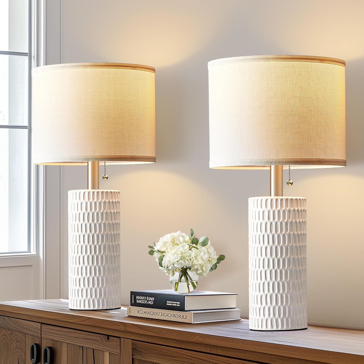 Detalle de Reaketon 20" Small Ceramic Table Lamps (Set of 2) for Bedside, Night Stands & Home Office