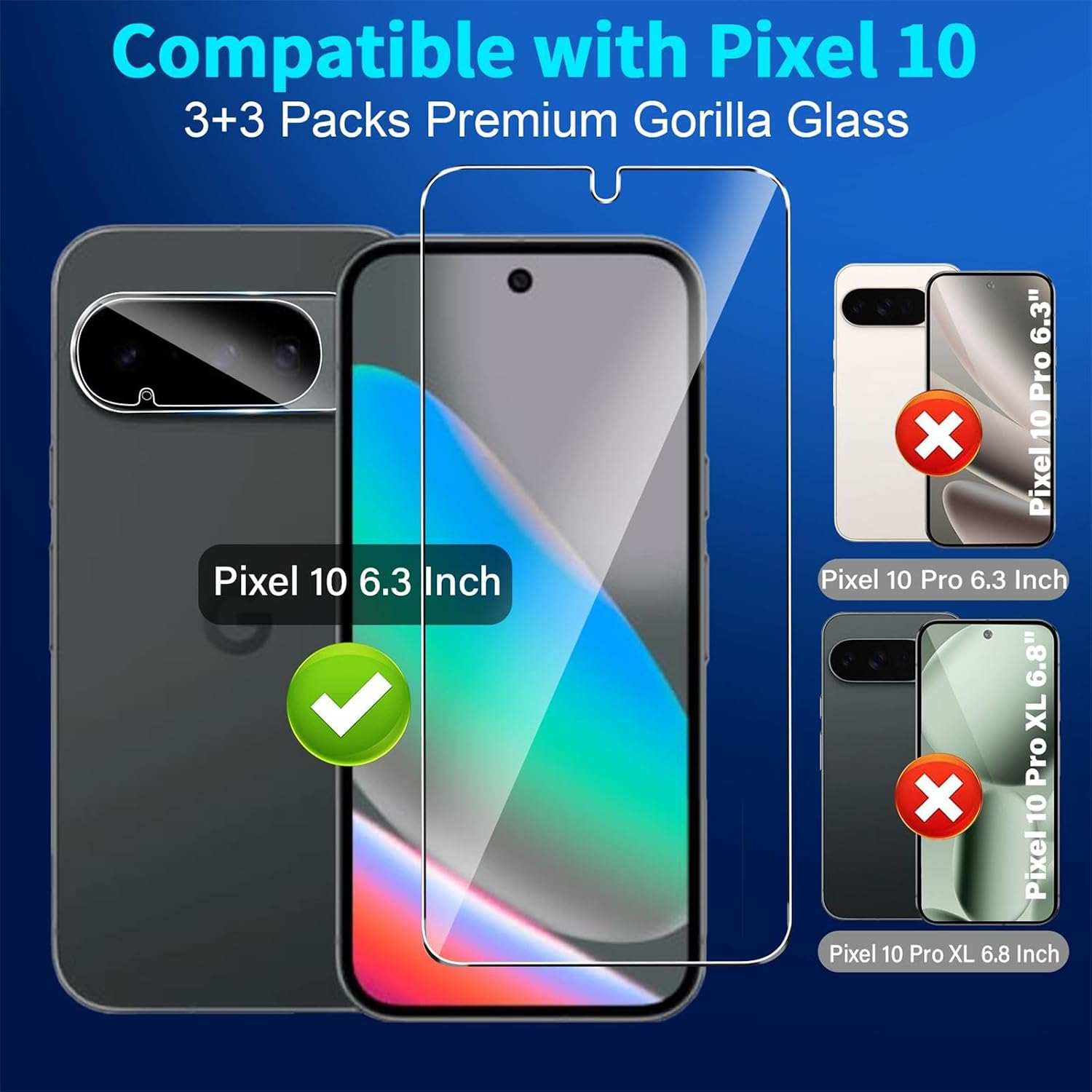 Thumbnail 1 de Google Pixel 10 6.3" Tempered Glass Screen Protector Pack