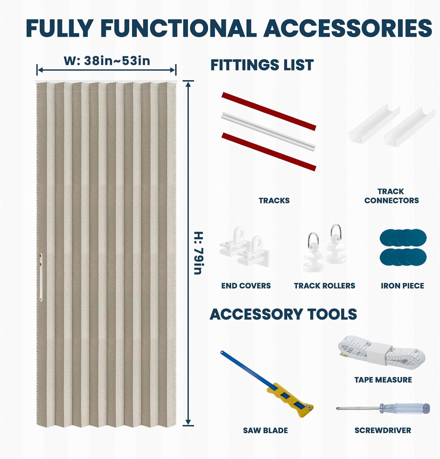 Thumbnail 3 de AJAZZ 100% Blackout Accordion Door Curtain for Sliding Glass Door (1 Panel, Cream White, 53W x 79L) with Magnetic Closure
