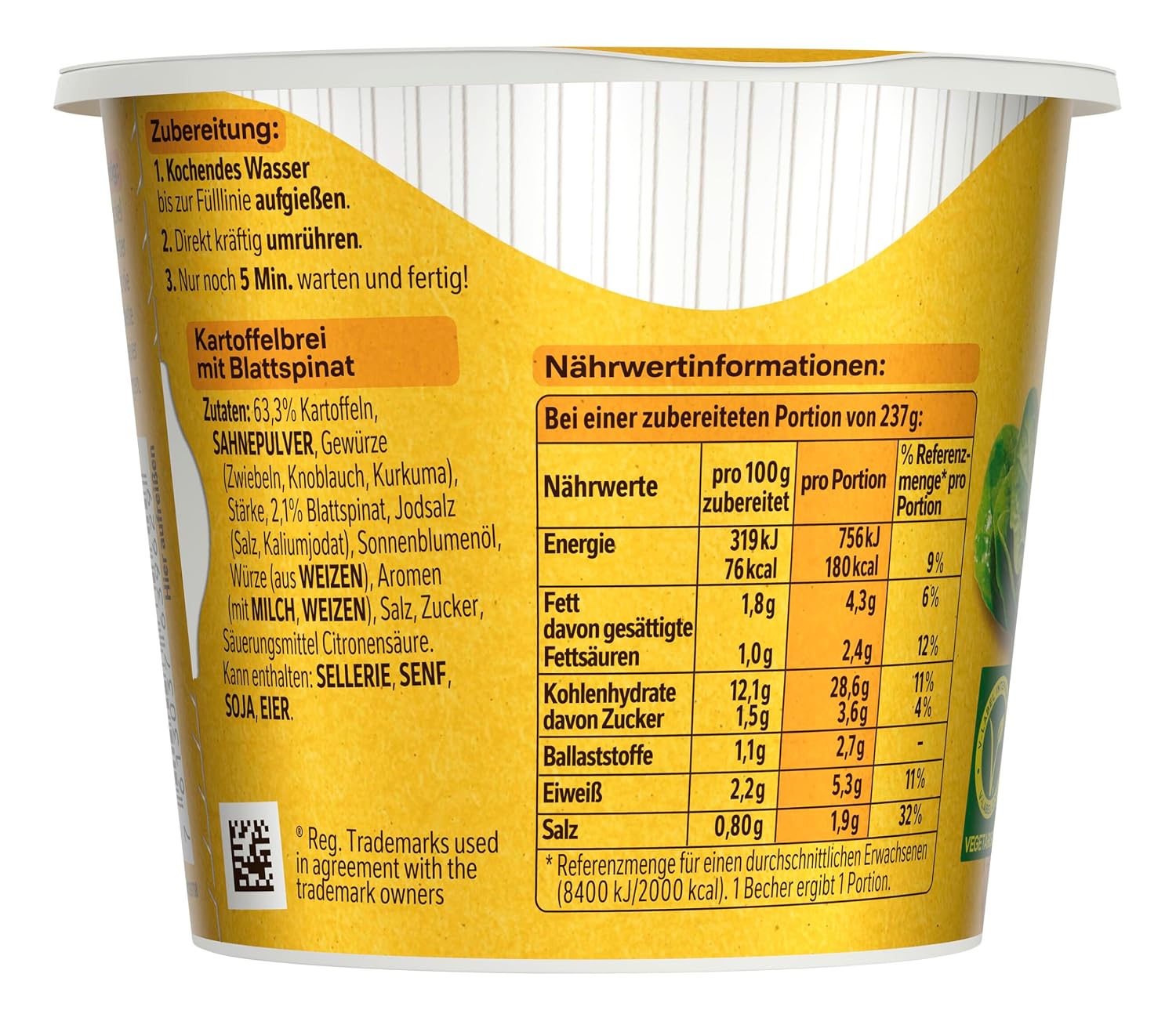 Detalle de MAGGI 5 Minuten Terrine Kartoffelbrei mit Blattspinat – 8 x 47 g