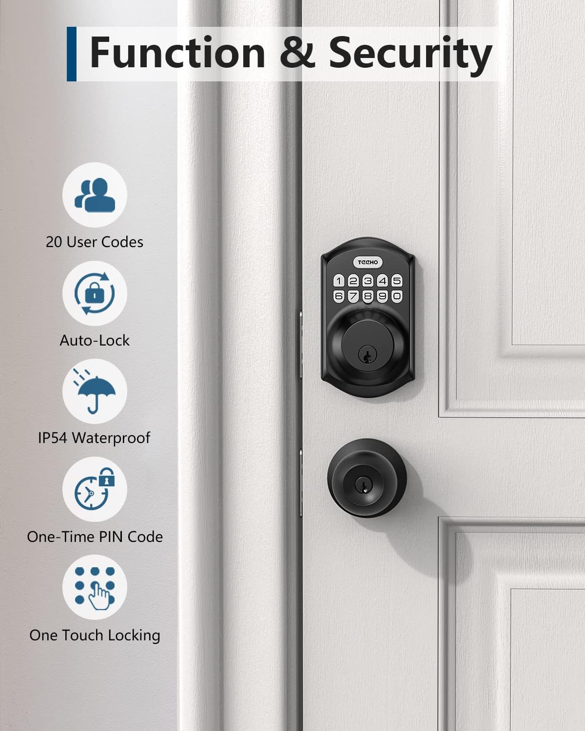 Thumbnail 4 de TEEHO TE001 Keyless Entry Keypad Smart Deadbolt (Matte Black) with 2 Keys