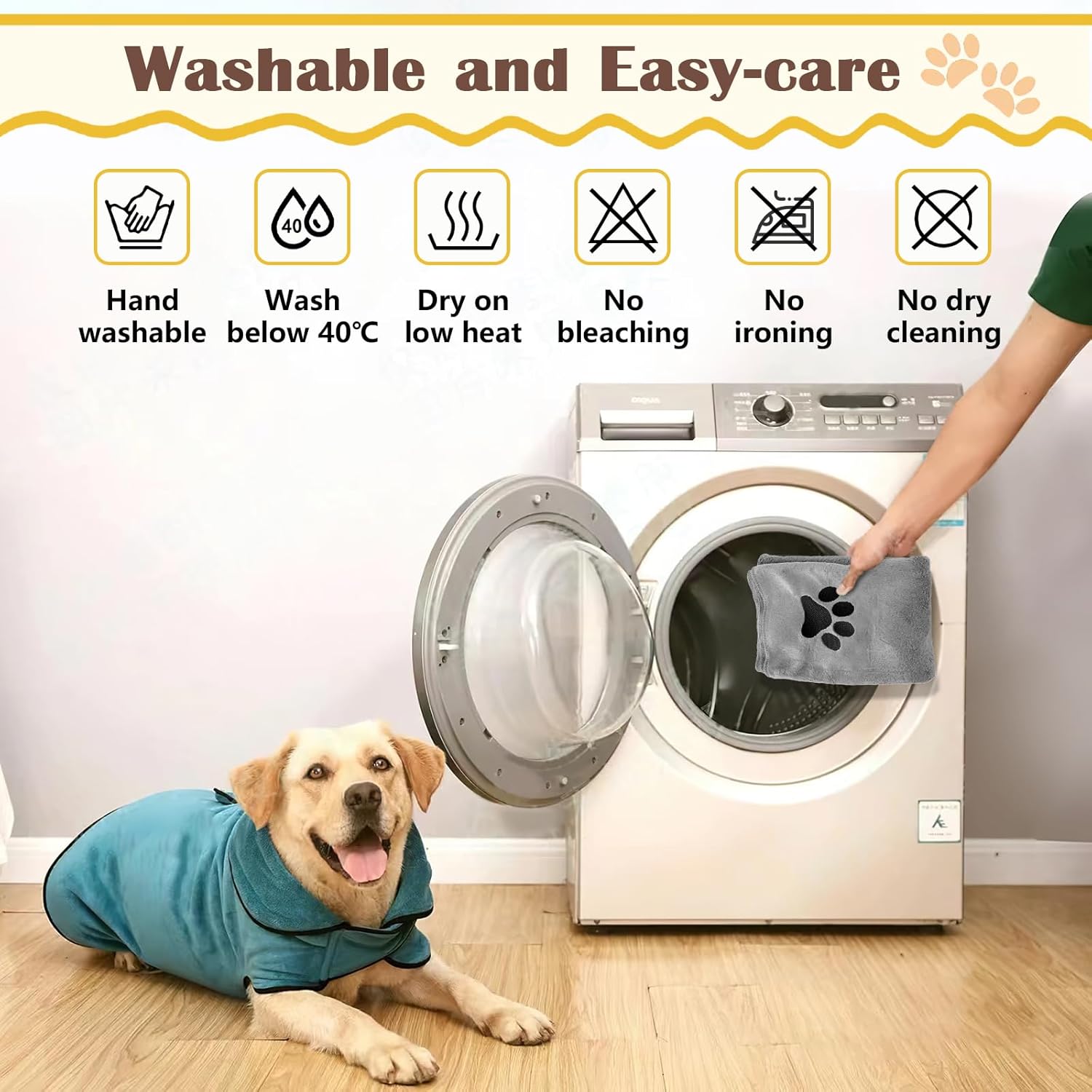 Detalle de Hundehandtuch (2er-Set) Extra saugfähig & schnell trocknend, 75 x 35 cm – Grau, Mikrofaser