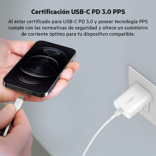 Detalle de Belkin BoostCharge: cargador de pared USB-C 25 W con PPS para carga rápida