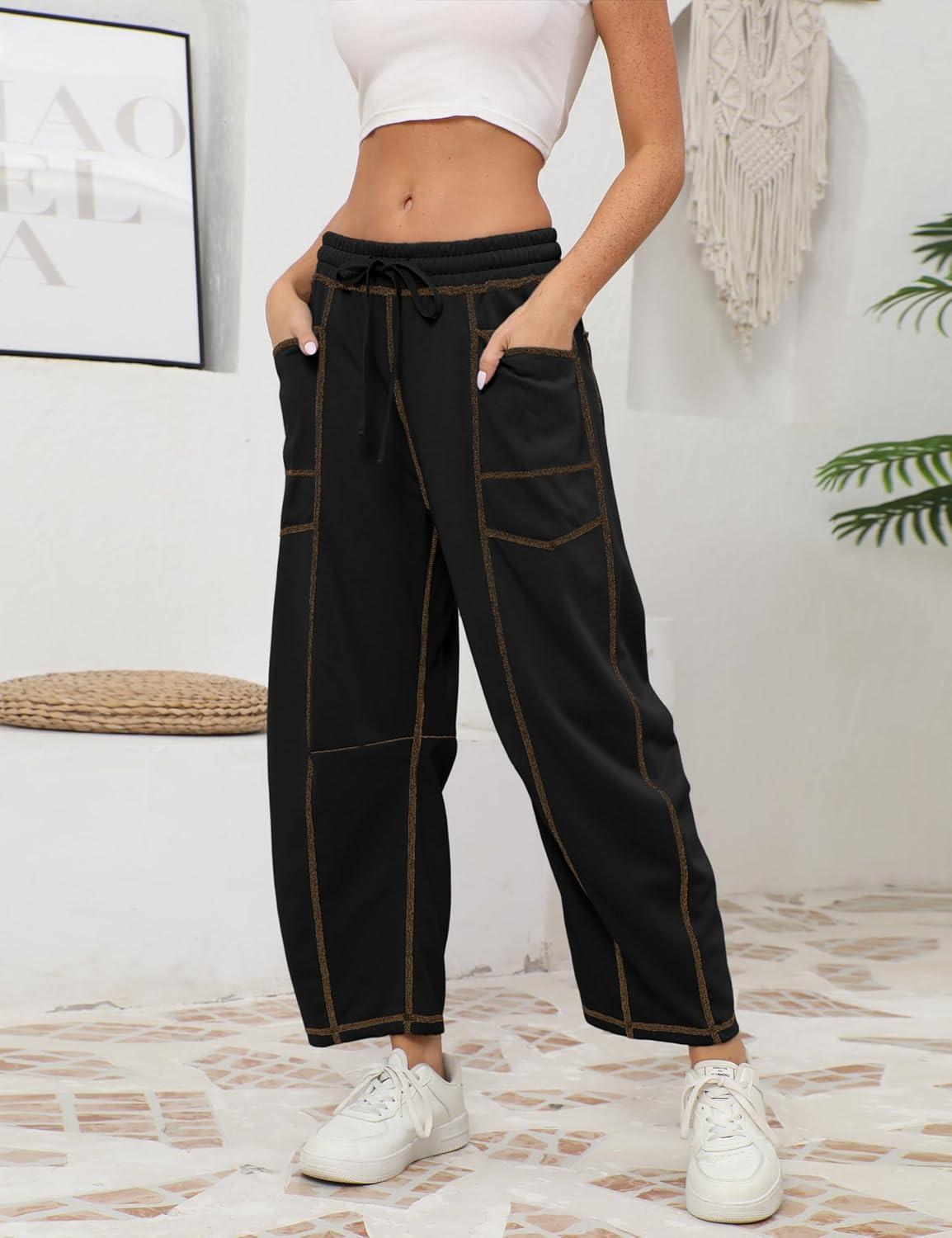 Thumbnail 2 de Athlisan Women’s Baggy Barrel Pants Wide-Leg Lounge Drawstring Sweatpants with Pockets