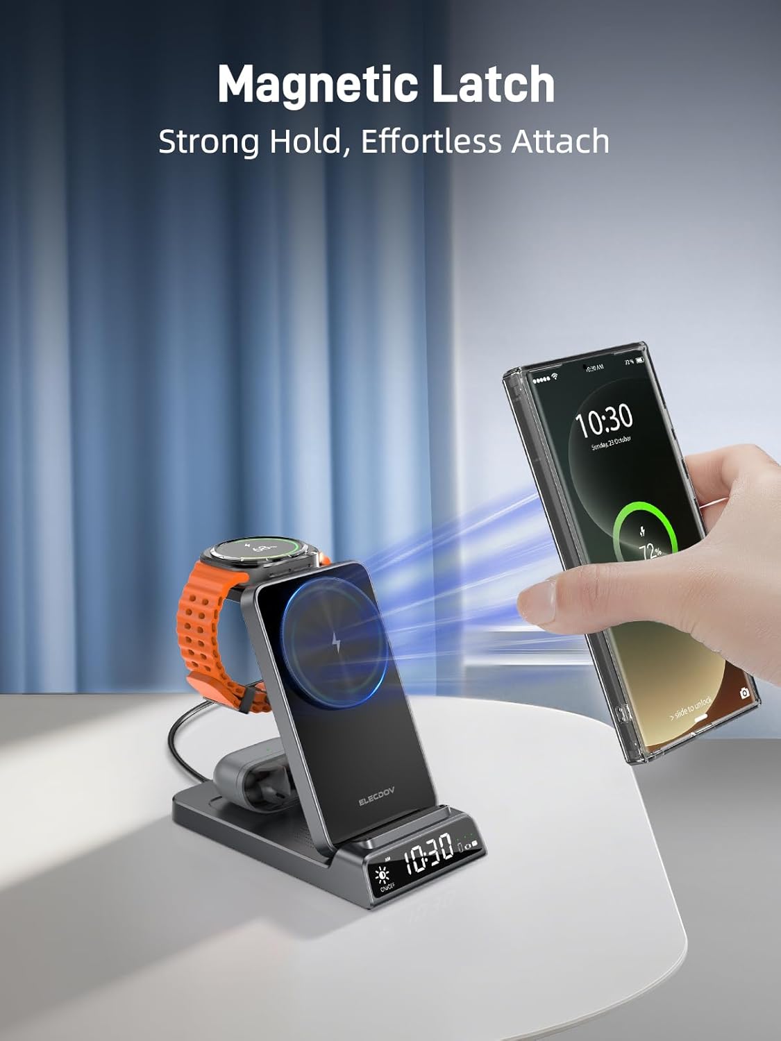 Detalle de Magnetic Wireless Charger for Samsung: 3 in 1 Mag Safe Dock for Galaxy Phones, Watch and Buds
