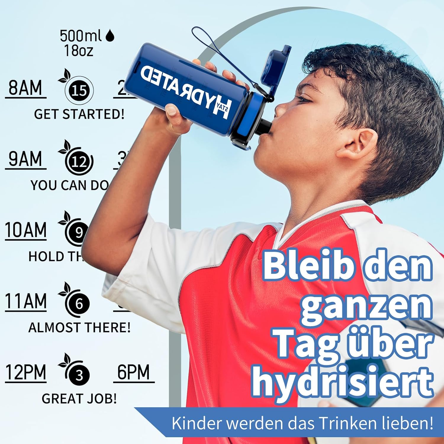 Thumbnail 1 de Mevoly Trinkflasche Kinder 500 ml – BPA-frei aus Tritan, Zeitmarkierung und Auslaufschutz