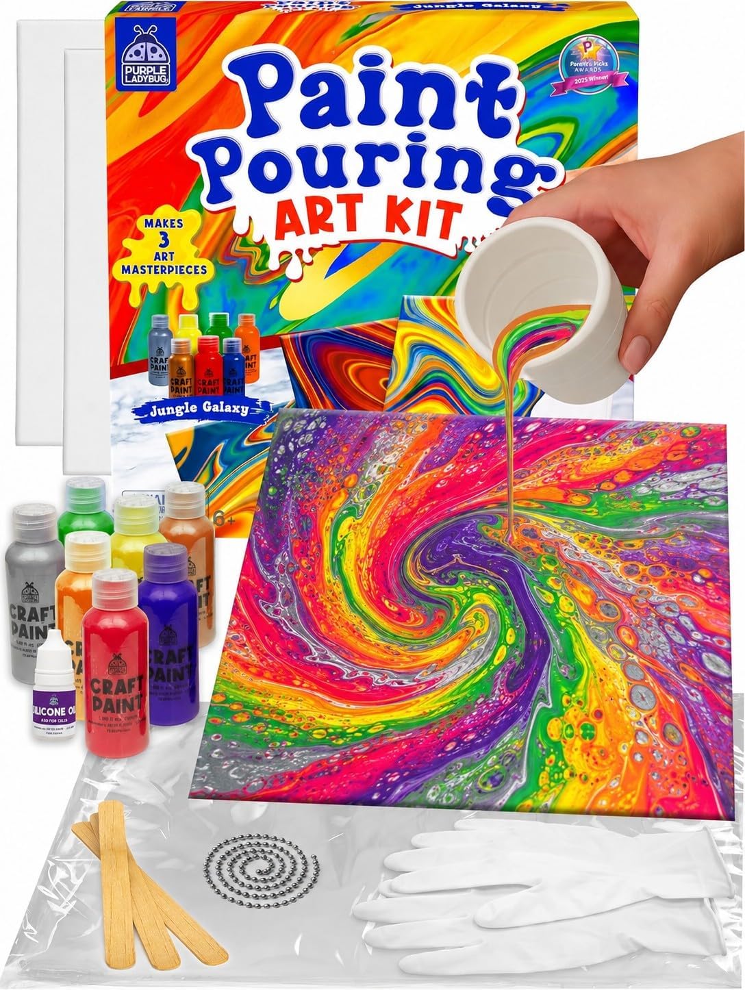 Cosmic Confetti Paint Pouring DIY Clock Kit for Kids (Ages 6-12) – Complete Craft Set