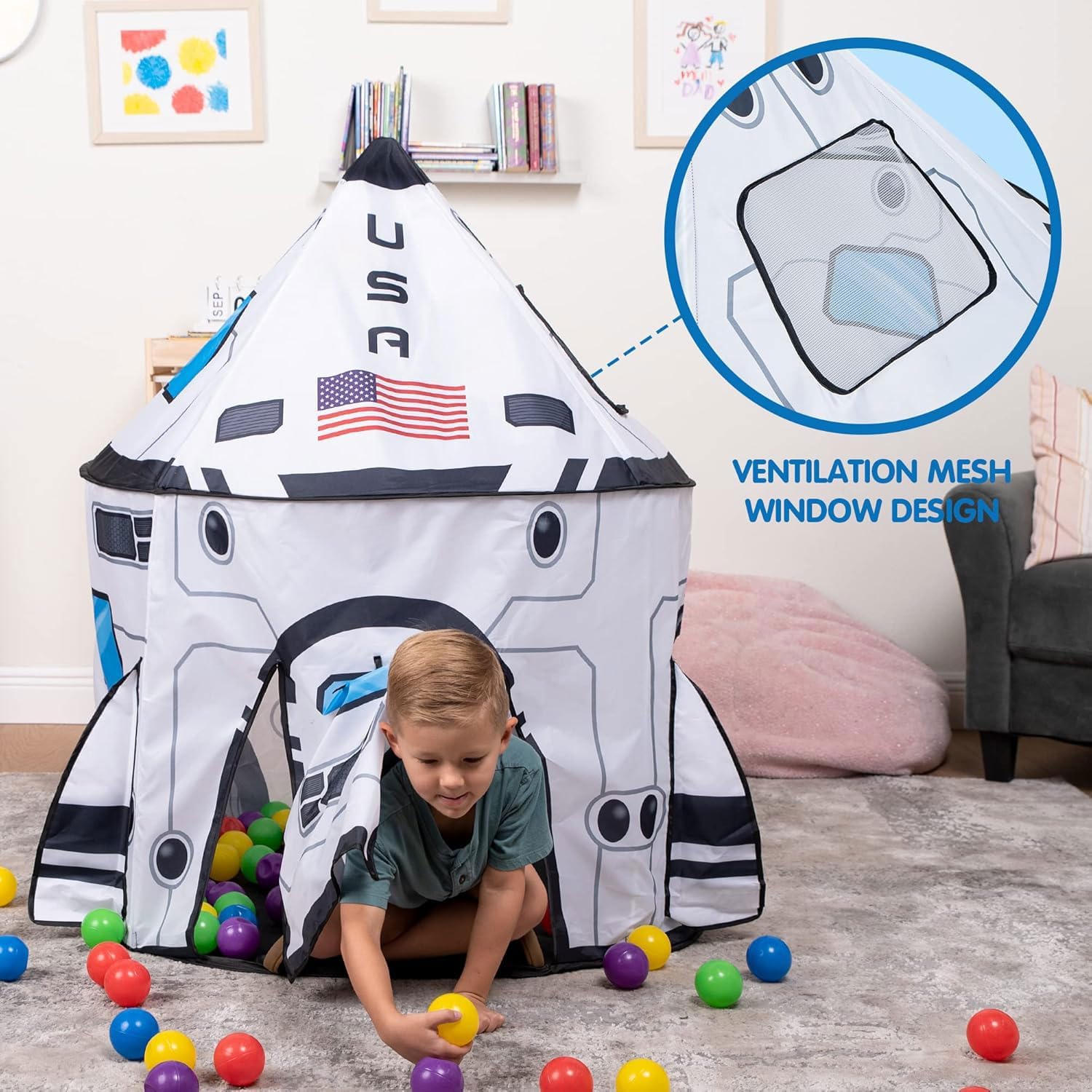 Detalle 2 de JOYIN Kids Play Tent Rocket Ship Pop-Up Play Tent for children (indoor & outdoor)