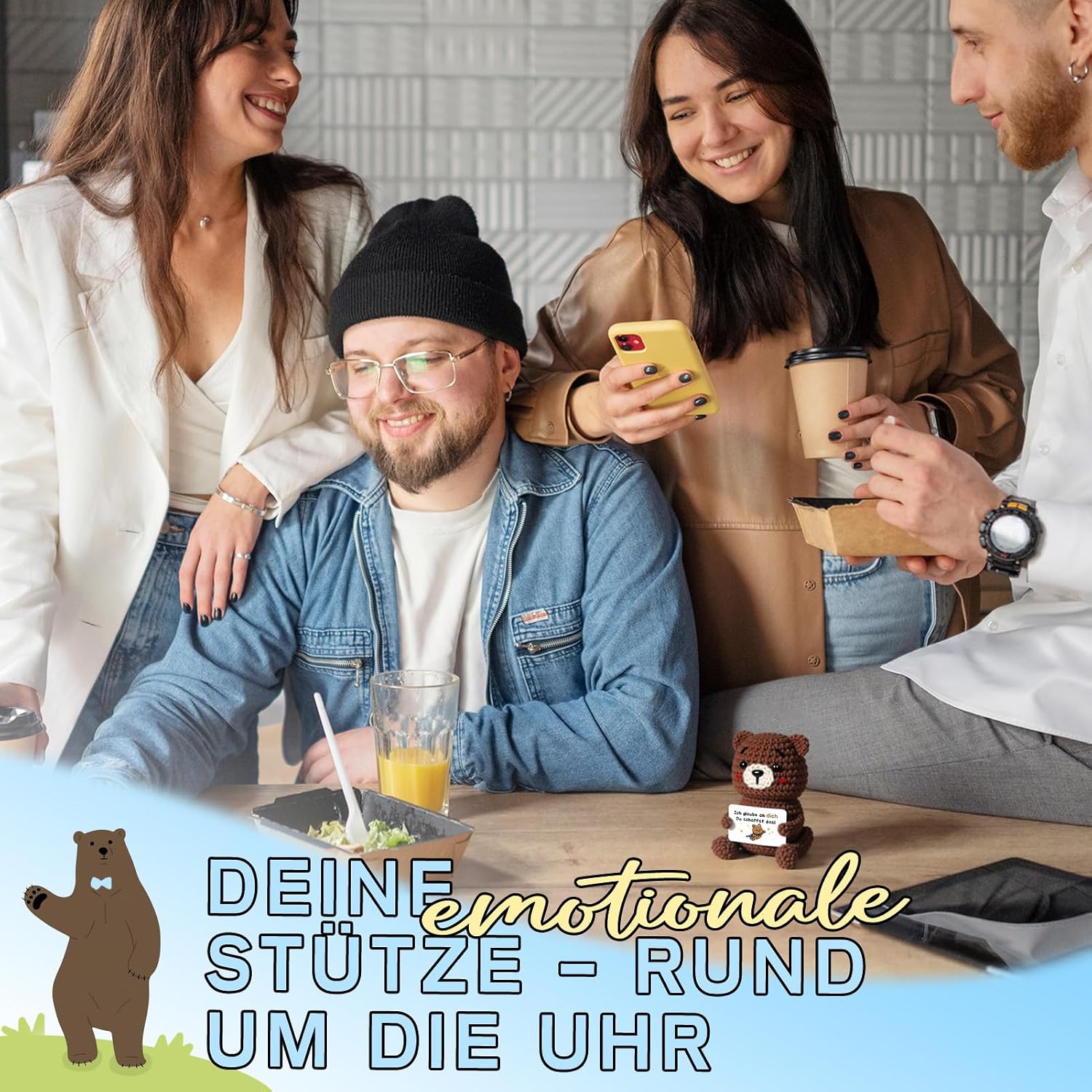 Thumbnail 6 de CheriGift Glücksbringer Prüfung – Handgehäkelter Bär als Mutmacher, Geschenk für Mann, Frau, Freundin oder Kollegin