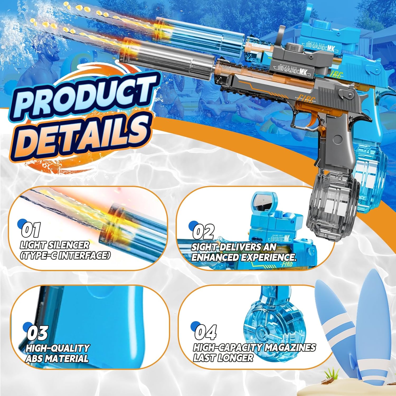 Thumbnail 4 de UROINT Electric Water Gun Toy 2-Pack – Automatic Blaster Pistol for Kids and Adults (Blue & Black)