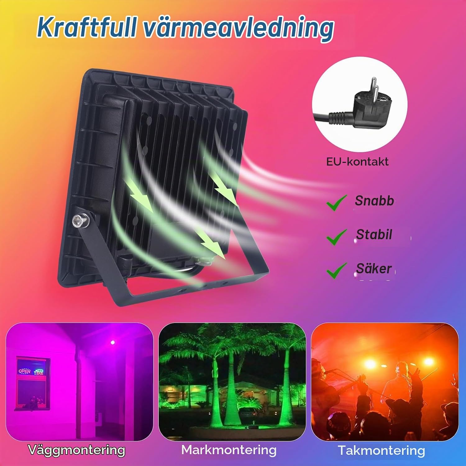 Detalle de Fosingut Eclairage de Sécurité LED RGB-strålkastare, 100 W, 6-pack med fjärrkontroll