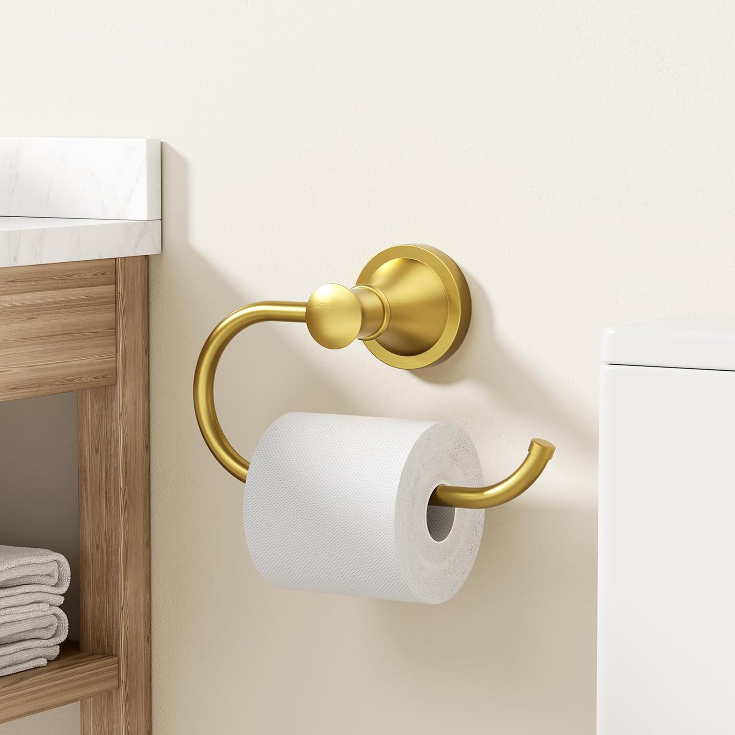 Thumbnail 1 de BESy Brushed Gold Toilet Paper Holder – Round Wall Mounted, Rustproof & Durable