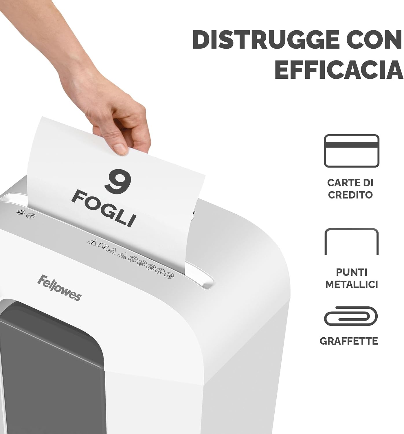 Detalle de Fellowes FS-9C Distruggidocumenti a Taglio Incrociato: Sicurezza, Silenzio e Flessibilità per Casa e Ufficio
