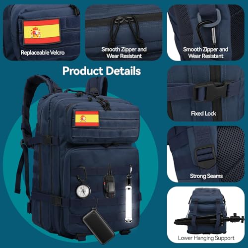 Detalle de Delgeo Mochila Táctica 45L Militar: gran capacidad, MOLLE y diseño impermeable para outdoor