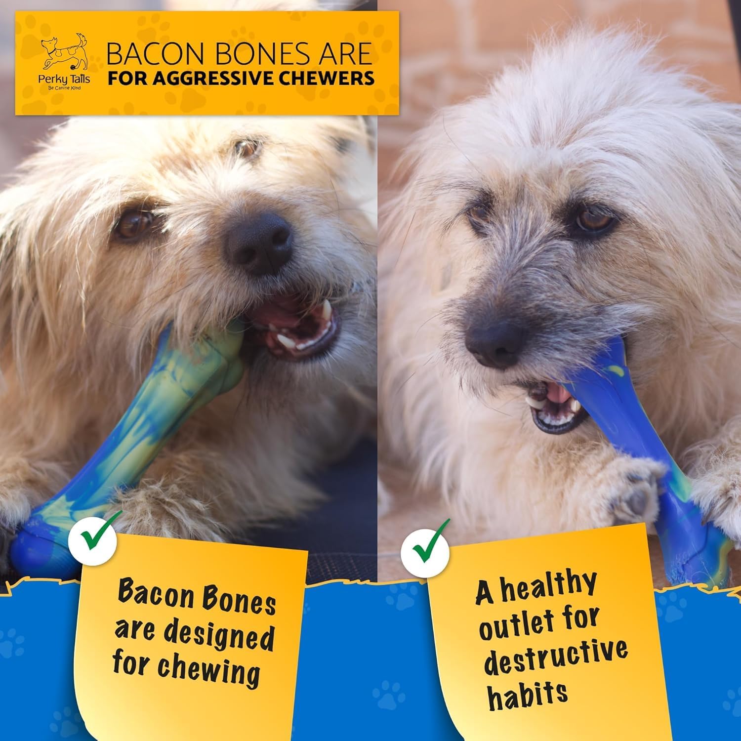 Thumbnail 2 de Perky Tails Almost Indestructible Hard Nylon Dog Toys (Bacon Flavour) – 3-Pack for Small Dogs