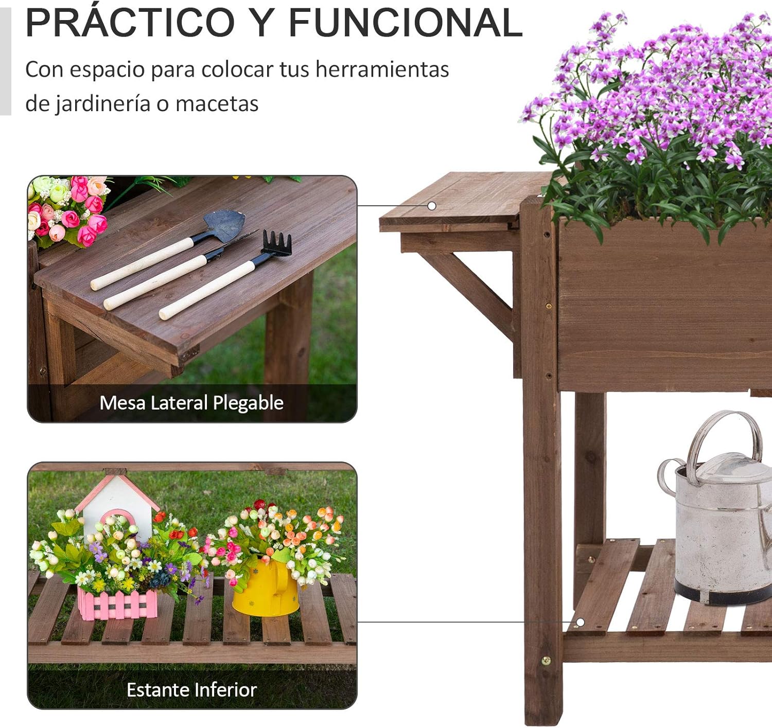 Detalle 2 de Outsunny Huerto Urbano Elevado 123x54x80 cm
