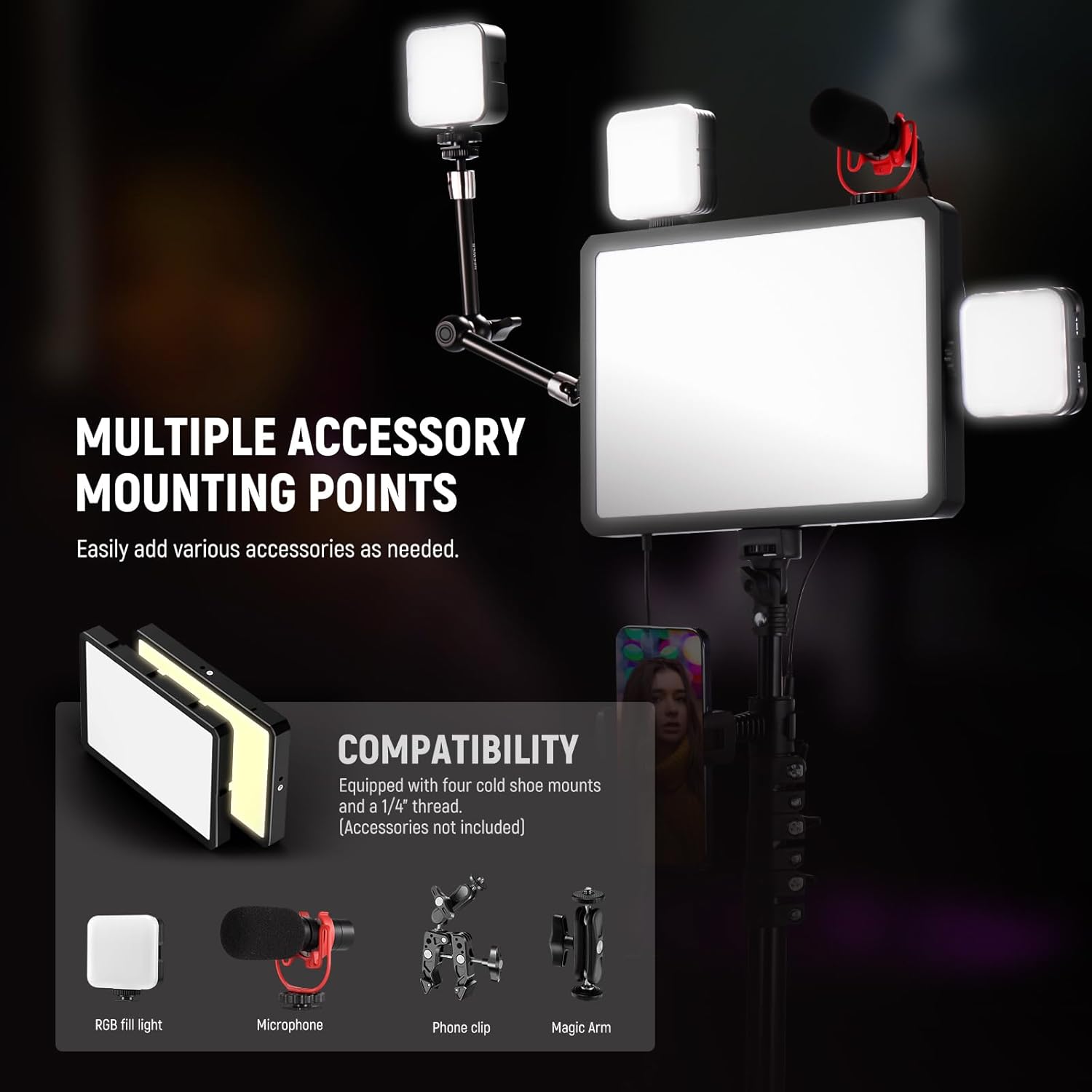 Thumbnail 4 de NEEWER BASICS BP300 2-Pack Bi-Colour LED Video Light Panels with Stands & Phone Holders