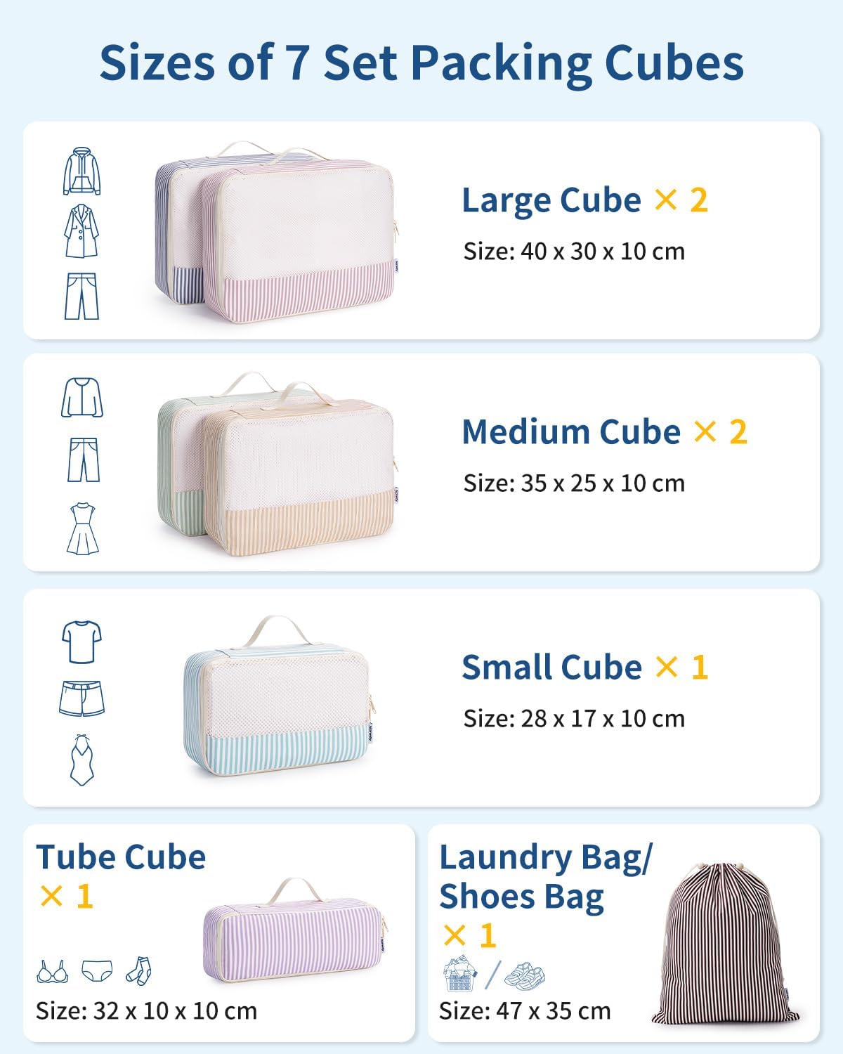 Thumbnail 1 de Narwey 7-piece packing cubes for carry-on luggage