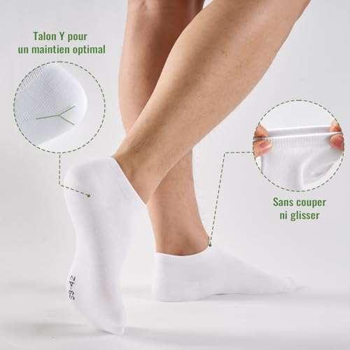 Thumbnail 3 de Effets 10 Paires Chaussettes Basses Homme/Femme en Bambou – Socquettes Unisexes Effet Anti-Transpiration et Séchage Rapide