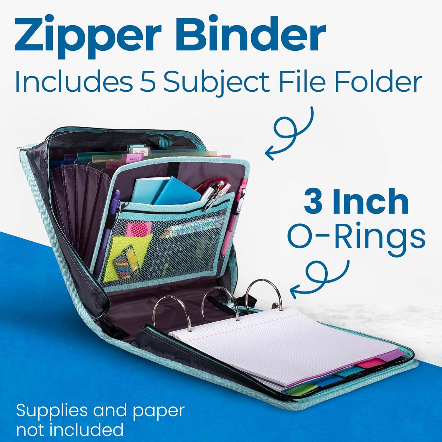 Detalle de Case-it School Zipper Binder, 3-Inch O-Rings