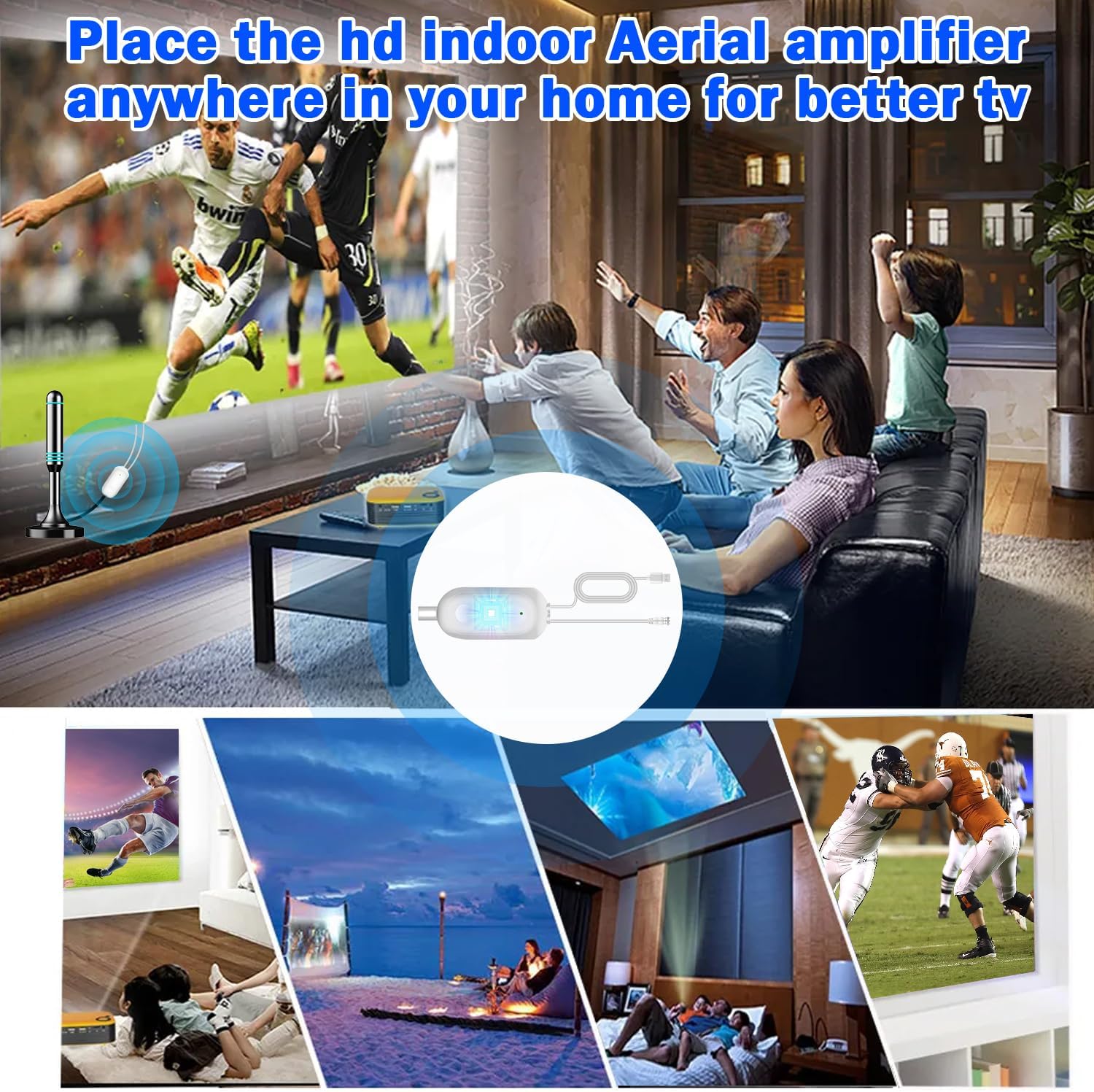 Thumbnail 5 de 2026 TV Aerial Booster Amplifier – High Gain Freeview HD Signal Booster for UK Indoor Aerials (USB Powered, White)