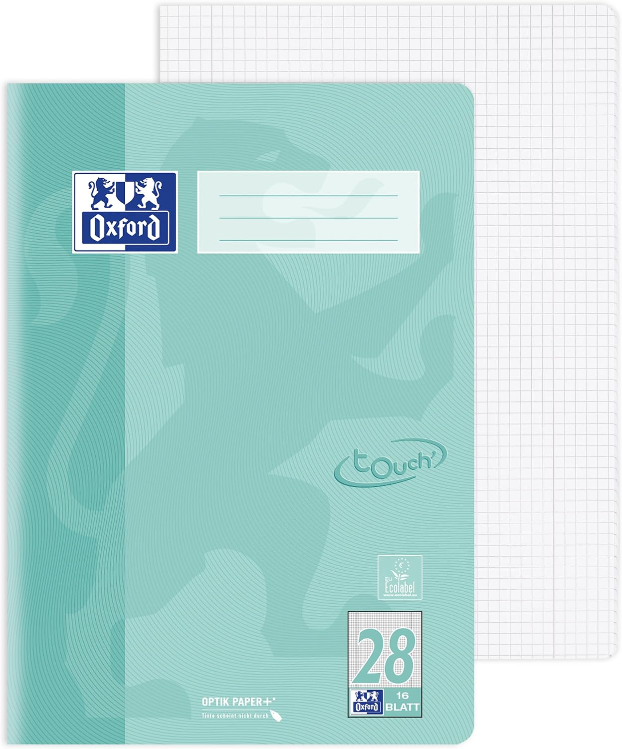 Detalle 2 de Oxford Schulheft Touch A4, 16 Blatt, Lineatur 28, Kariert, pastellgrün – 15er Pack