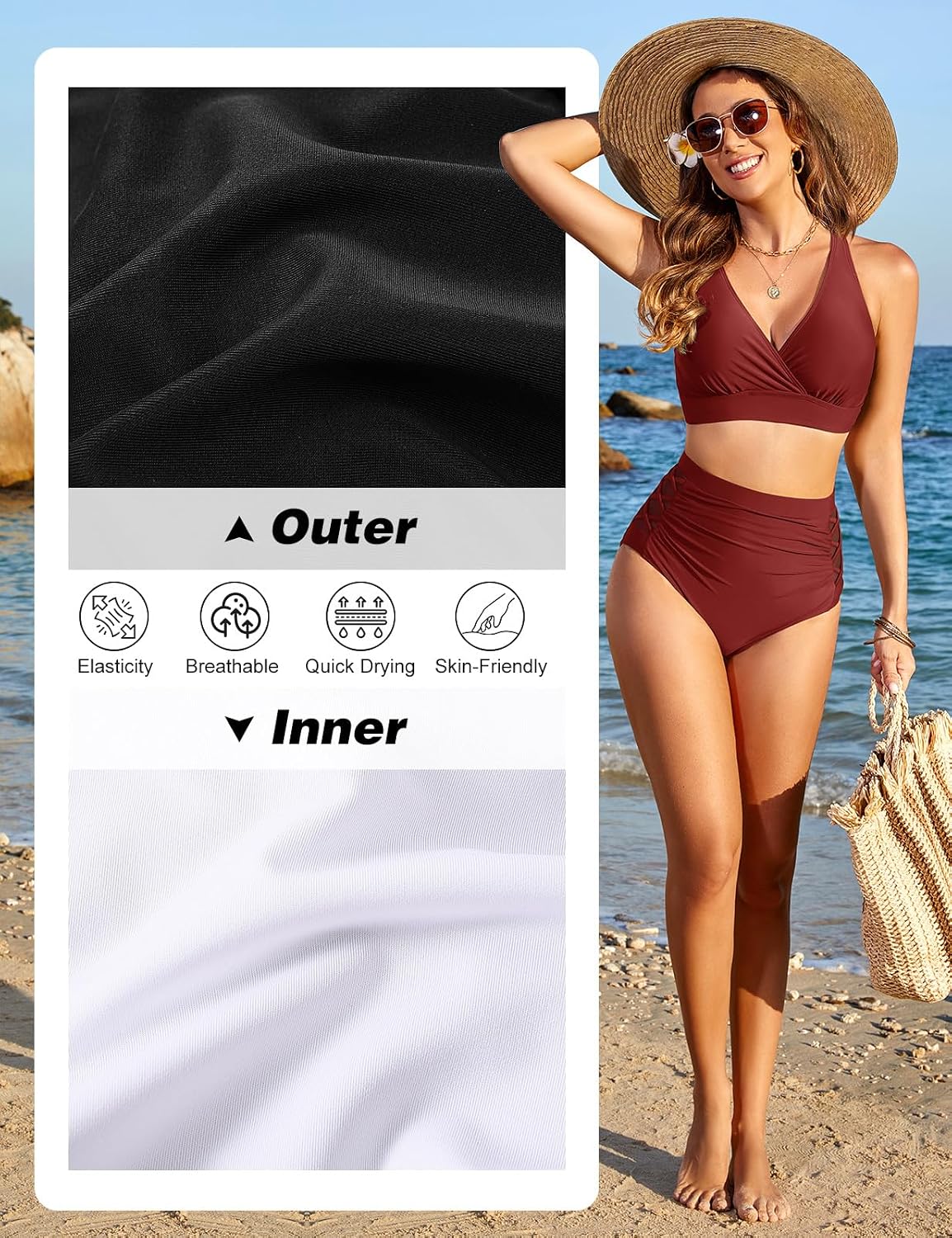 Thumbnail 3 de CMTOP costume da bagno donna due pezzi con vita alta e push up regolabile