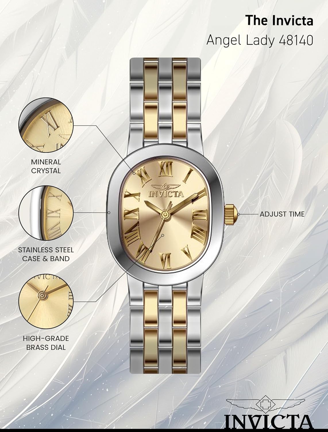 Detalle de Invicta Angel Montre Femme — Mouvement Quartz, Acier Inoxydable 20 mm