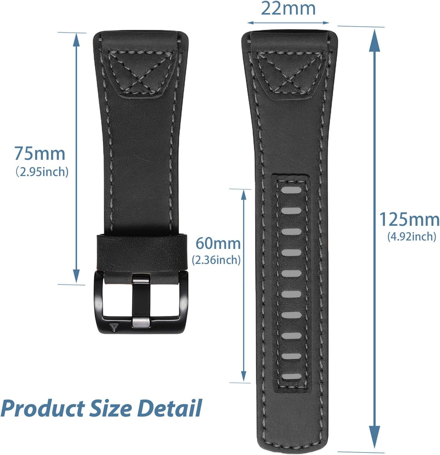 Detalle de Leather Strap for Garmin Instinct Series (45mm) – Top Genuine Leather, Black