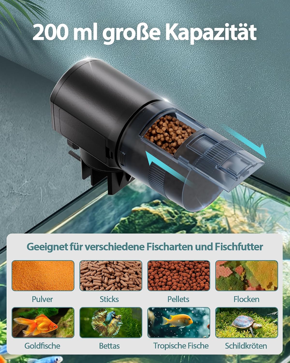 Detalle 2 de Futterautomat 200 ml für Aquarium 🐟