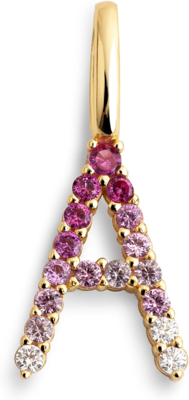 Detalle 2 de SINGULARU Charm Letter Spark Sakura: Ciondolo iniziale in Argento Sterling 925 placcato oro 18Kt con zirconi