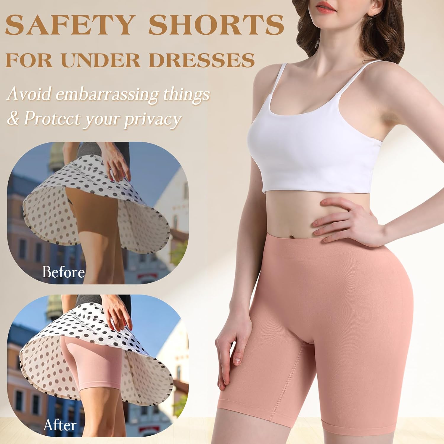 Detalle 2 de Reamphy 3-Pack Slip Shorts for Women (Under Dress, Yoga & Workout Biker Shorts)