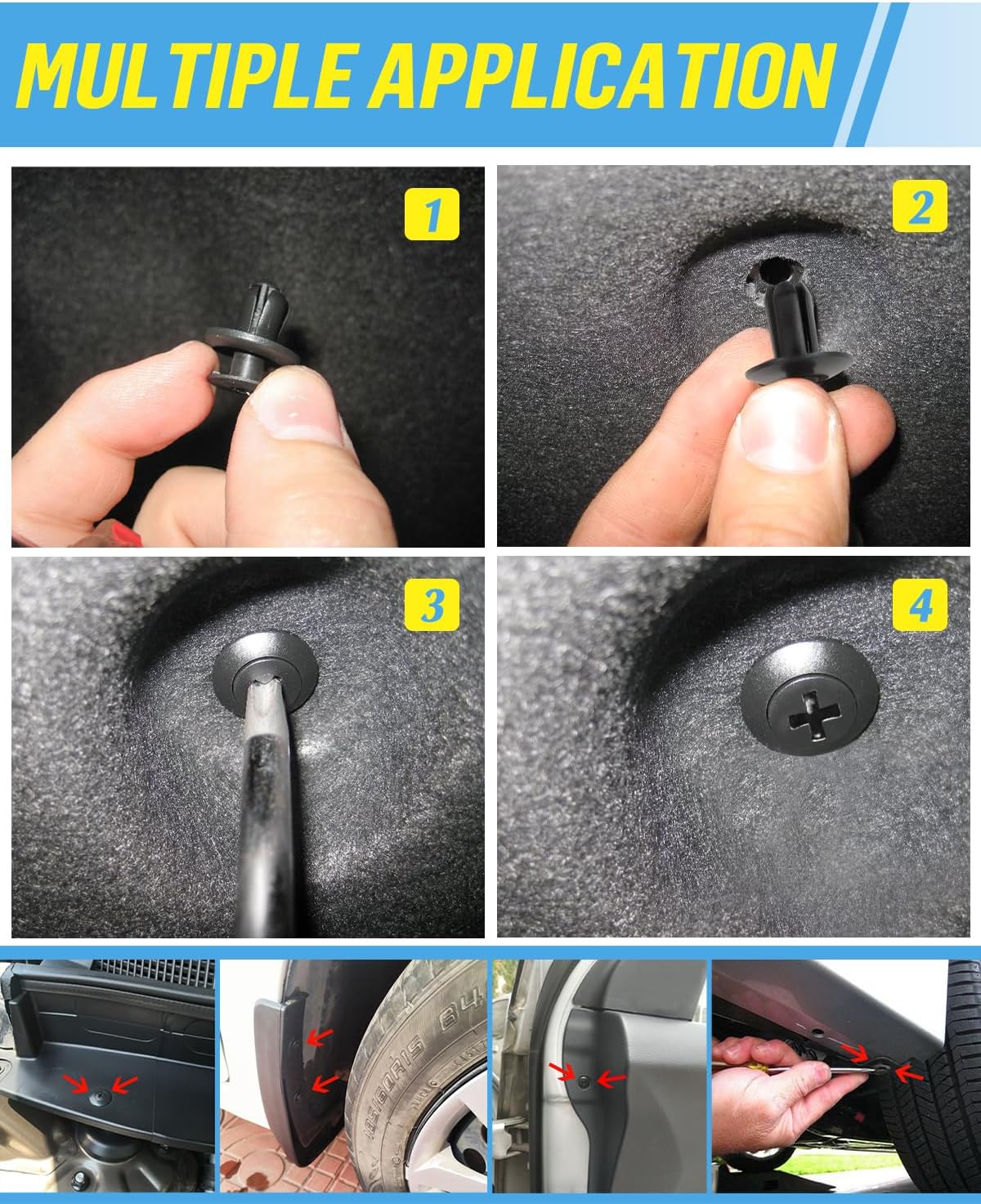 Thumbnail 3 de JatilEr 200 pcs Car Body Trim Clips kit (H55) with nylon push rivets in 6 sizes