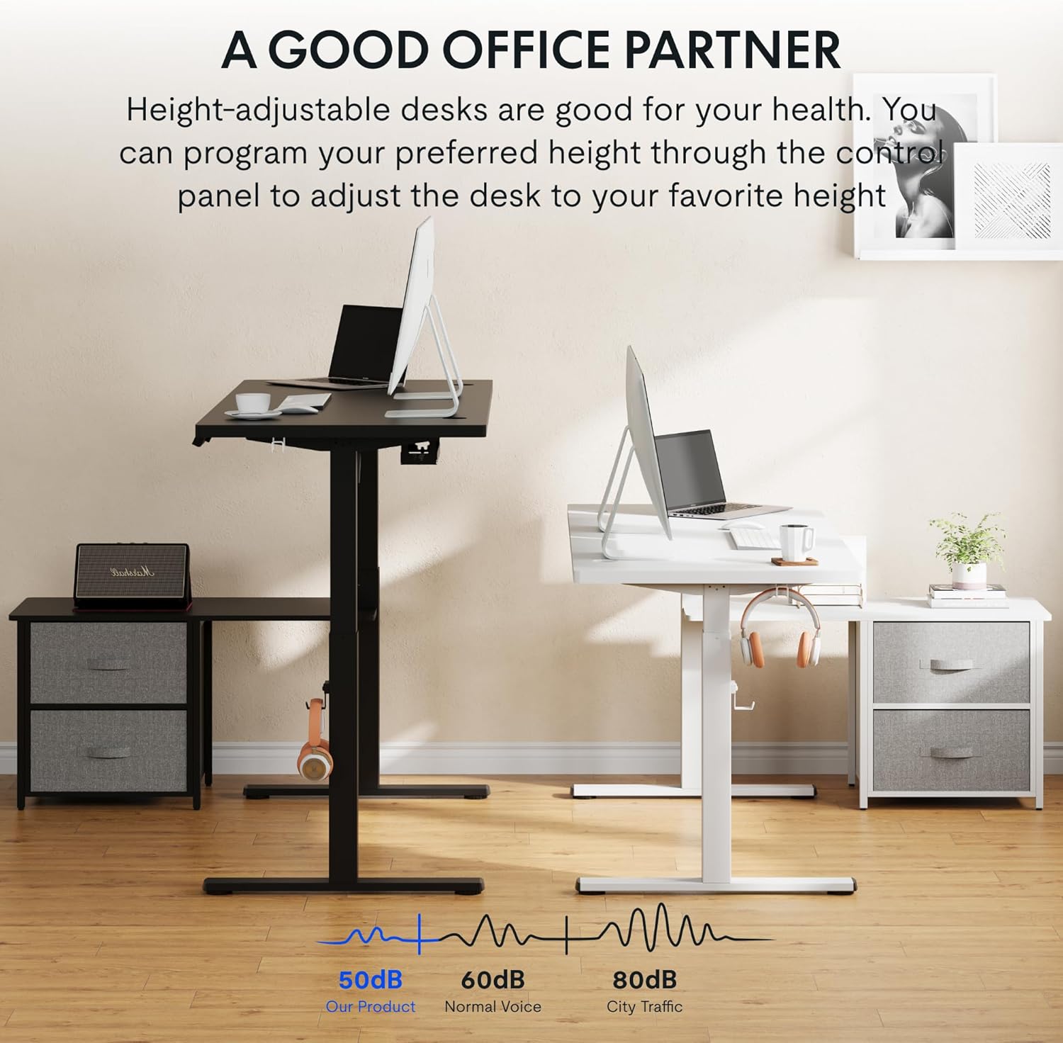 Detalle de FLEXISPOT Bureau Assis Debout en L avec Tiroirs – Réglage mémoire et plateau ergonomique