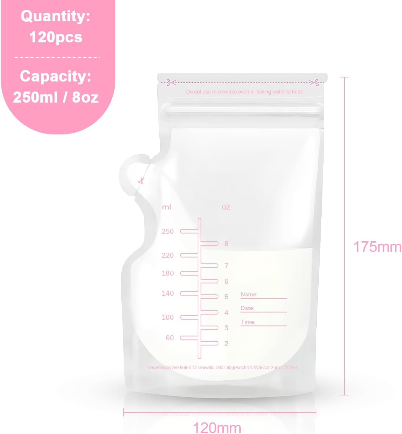 Detalle 2 de Sacchetti latte materno 250 ml 120 pezzi