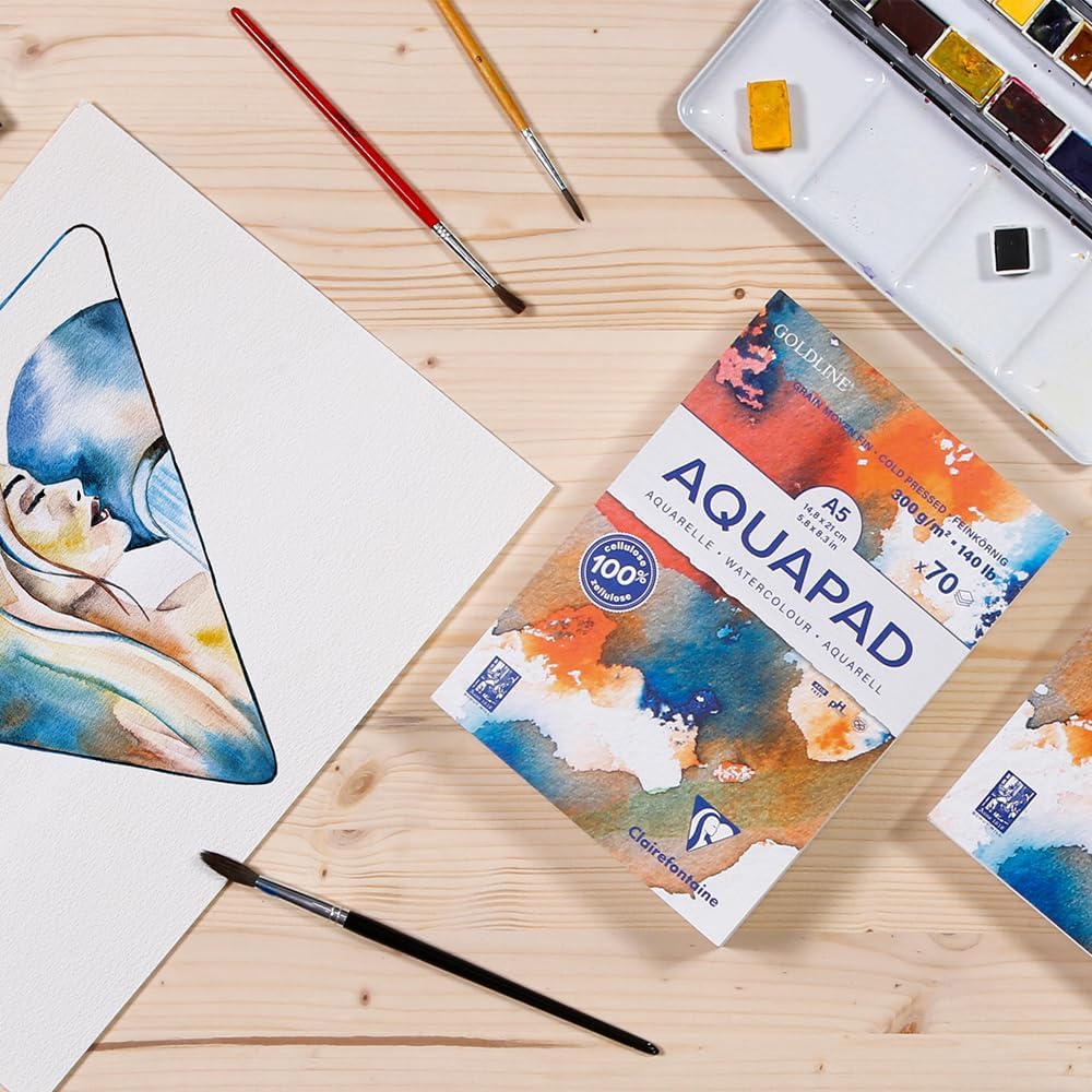Thumbnail 4 de Clairefontaine 976102C Spiralblock Goldline Aquapad A5, 25 Blatt, 300 g/m² – Naturweiß