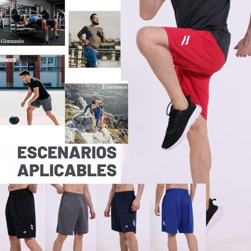 Detalle de fovdtaa – Paquete de 5 pantalones cortos deportivos para hombre con bolsillos y cintura elástica
