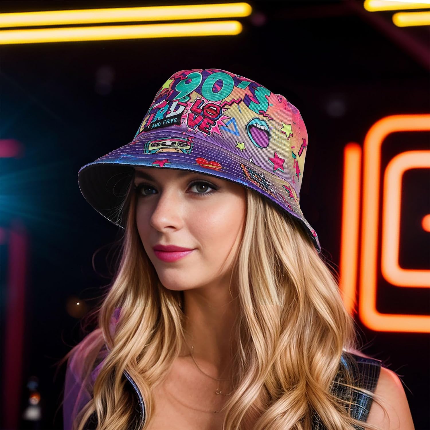 Detalle de MILAKOO Fischerhut Bucket Hat Retro 80er/90er Stil – uni, reversibel, doppelseitig