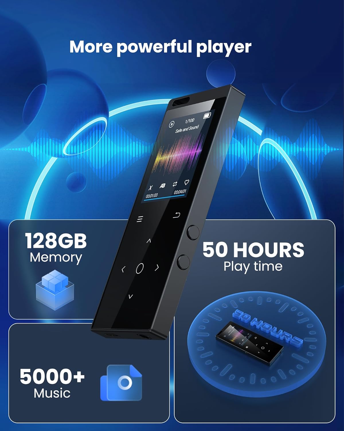 Thumbnail 3 de DODOSOUL 128GB Lettore MP3 Bluetooth 5.2 con auricolari, radio FM, registratore vocale ed eBook reader