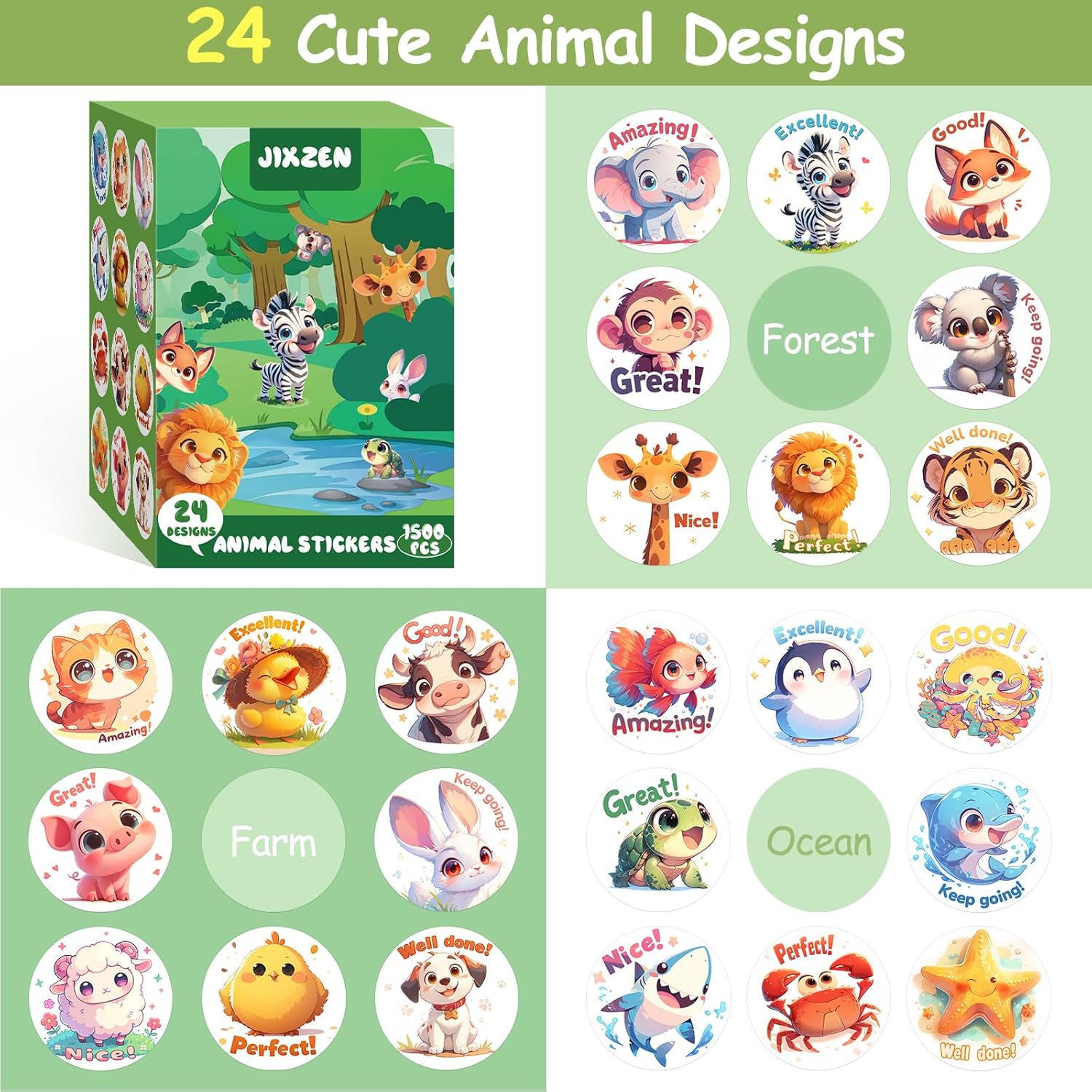 Thumbnail 1 de 3 Rolls Animal Stickers 1500 PCS for Kids 🎨