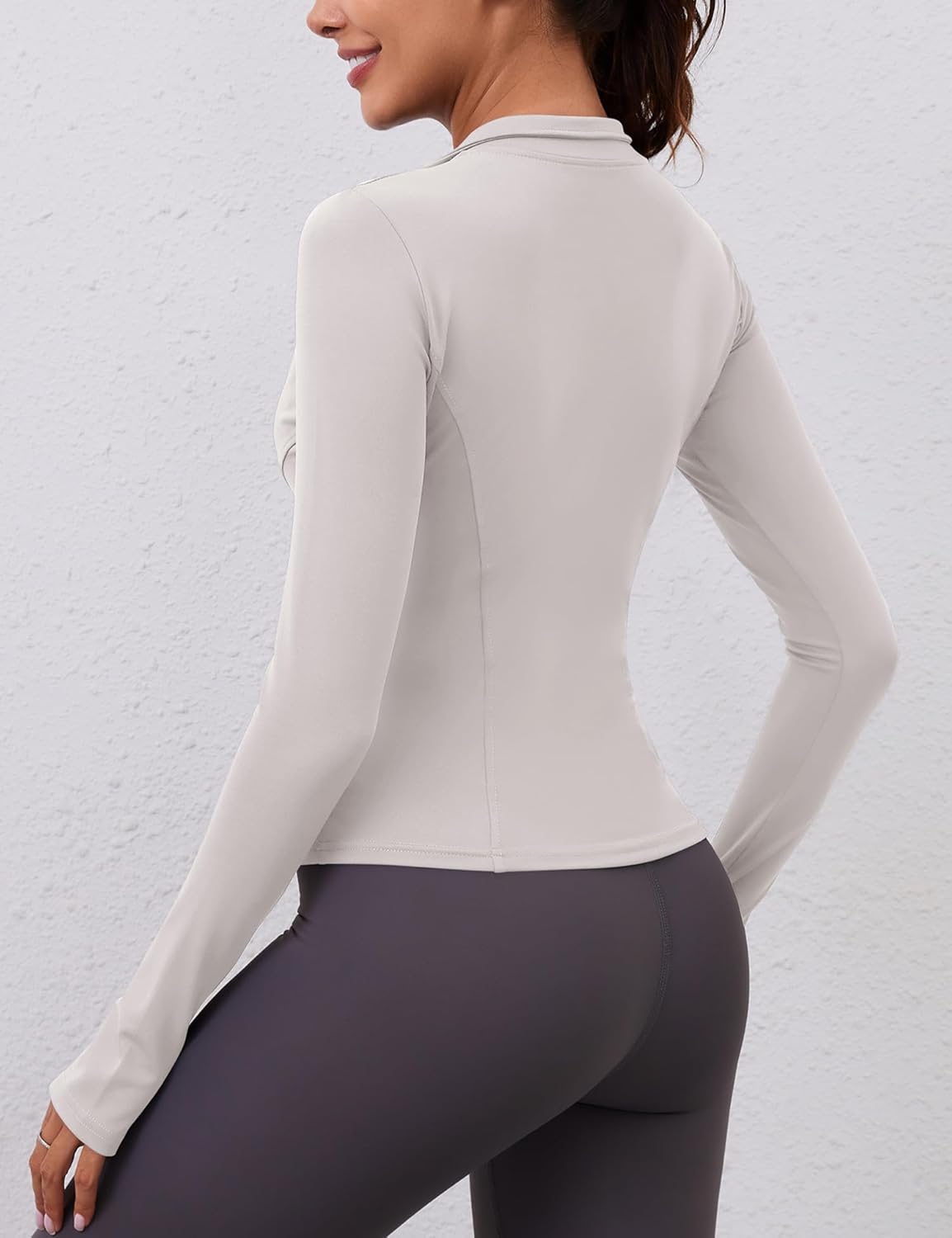 Thumbnail 1 de Rapbin Damen Langarm Sportshirt mit 1/4 Reißverschluss und Daumenloch – leichtes Fitness-Oberteil für Laufen, Gym und Alltag